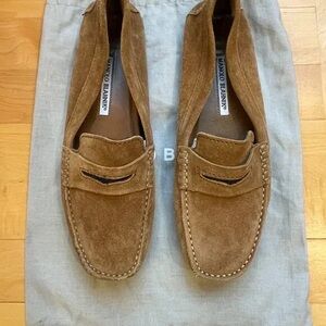 Manolo Blahnik Tan Suede Slip-On Loafers